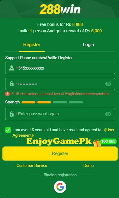 288Win Registration new user image