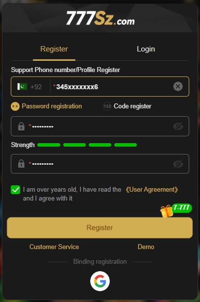 777SZ sign-up image