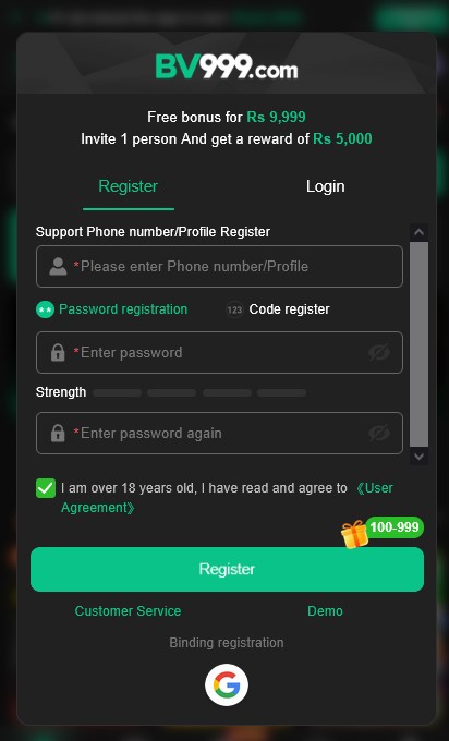 BV999 Game Sign up loge
